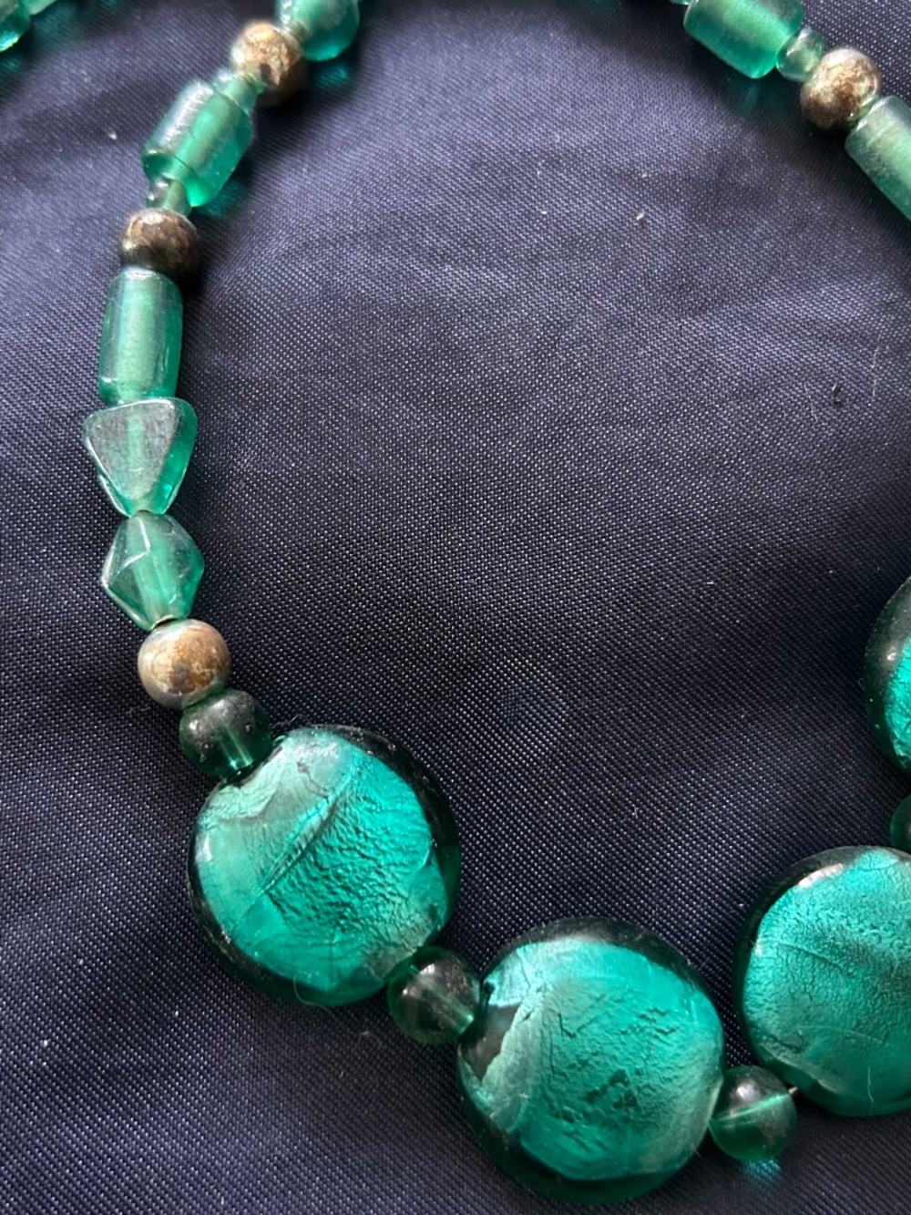 NECKLACE LAMPWORK GLASS WITH GLASS & WOOD BEADS, 18 INCHES, LOBSTER CLASP, HAND